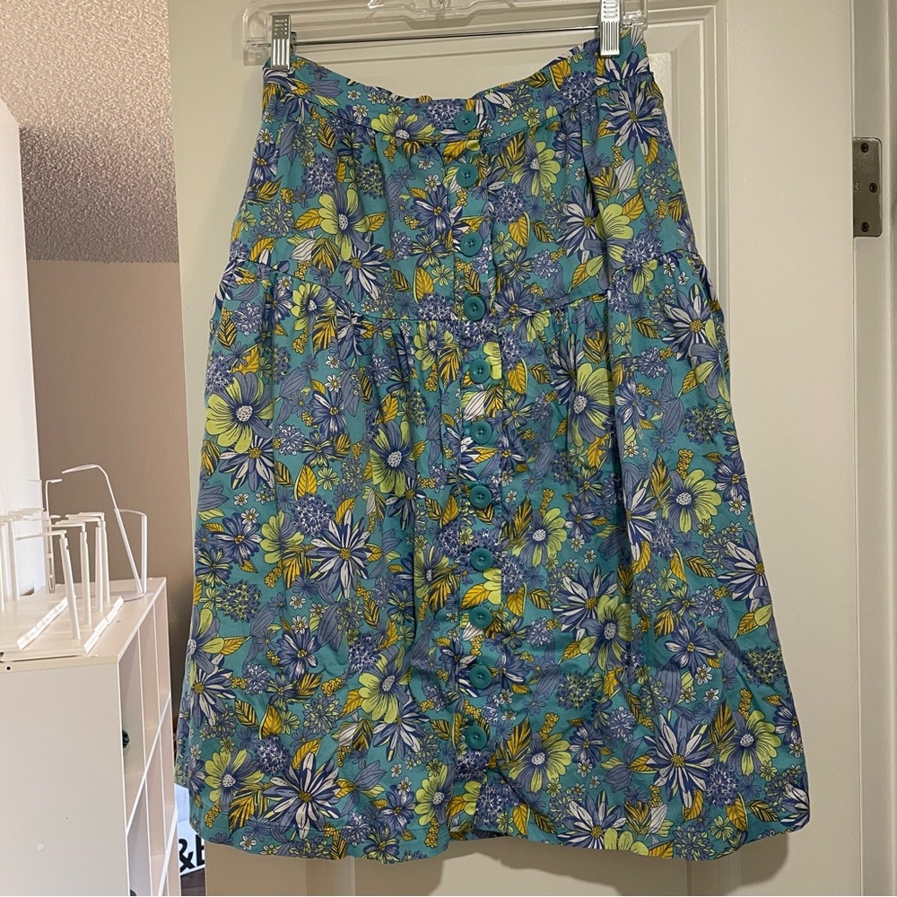 ModCloth Blue Floral Skirt Medium 8
